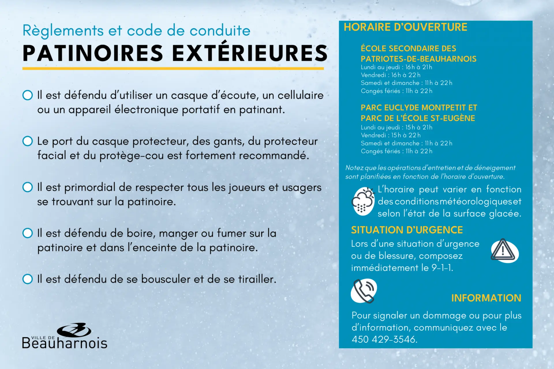 Règlements patinoires extérieures